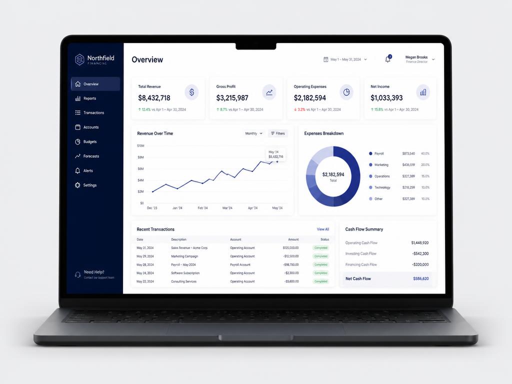 Financial reporting dashboard used by Finendra startup clients